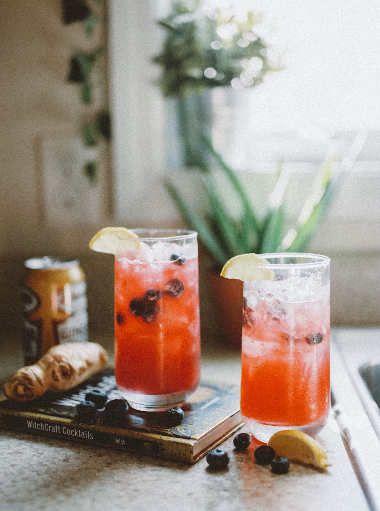 two cocktails on a kitchen counter for the lughnasadh sabbat